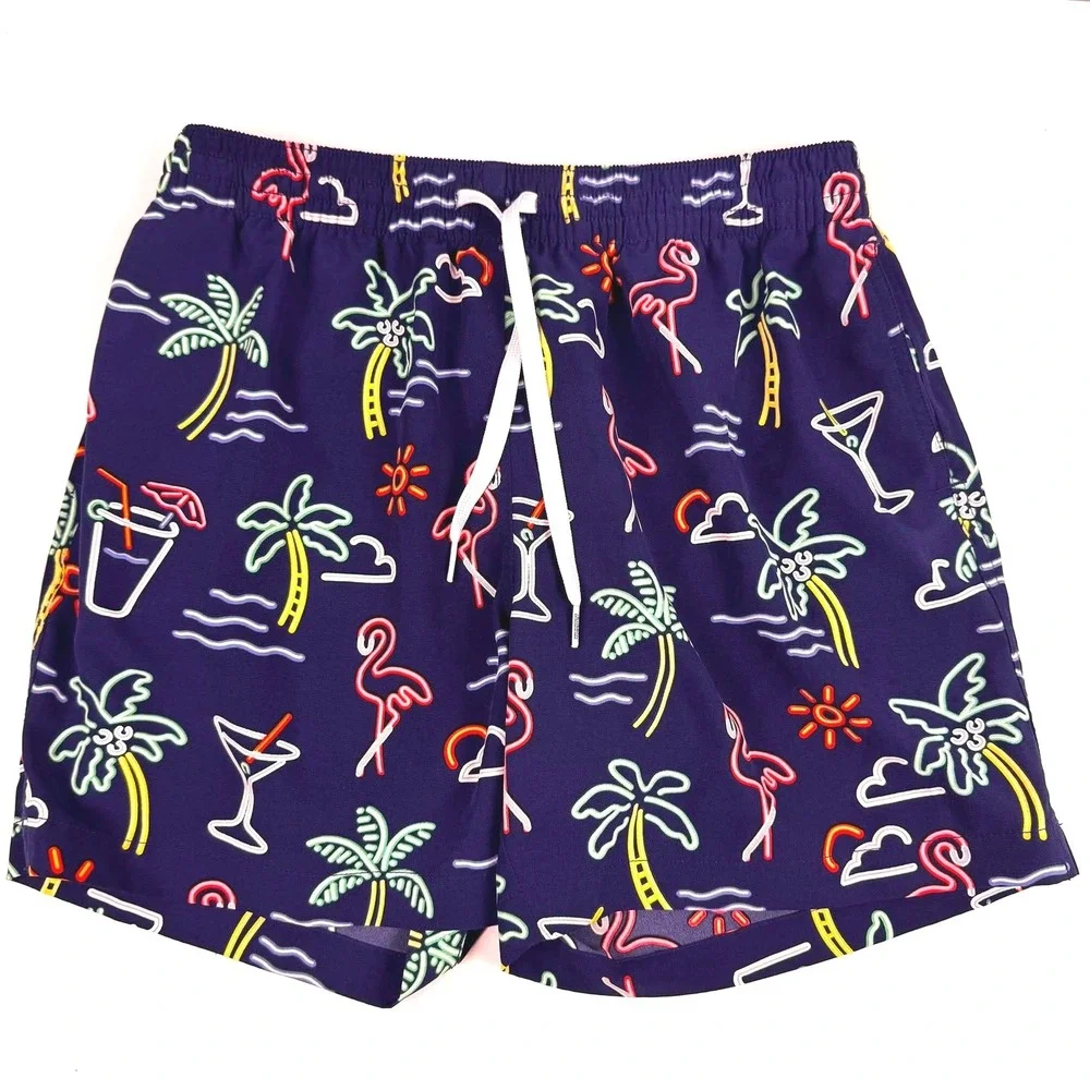 Chubbies Swim Trunks Neon Flamingo Palm Tree Martini Sz M Pockets